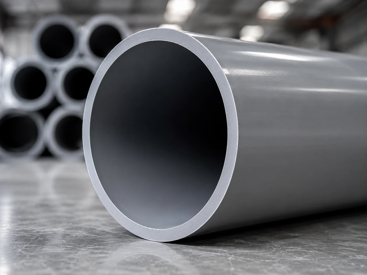 Thick wall dark gray PVC municipal pipe openings